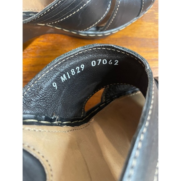 Lobo Solo Rubi Black Leather Wedge Heel Open Toe Mule Sandals 9‎ Slip On Comfort - Picture 8 of 13